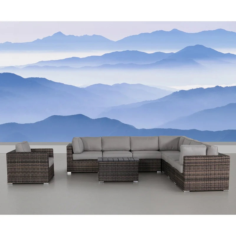 Ensemble de conversation en osier pour 7 personnes avec coussins 7 personnes