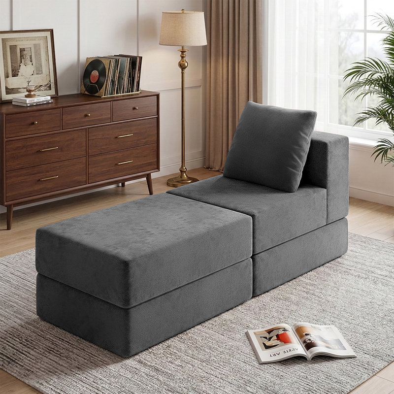 Boneless 26.7" Velvet Modular Cloud Sectional Sofa, Gray