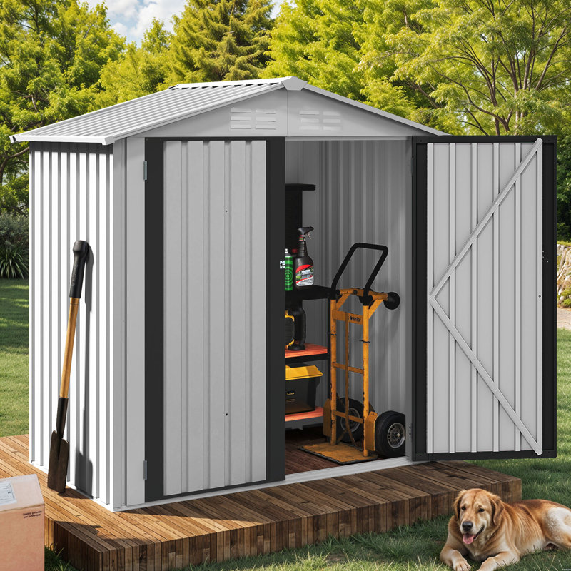 Garden 6 Ft. W X 4 Ft. D Steel Outdoor Storage Shed, White