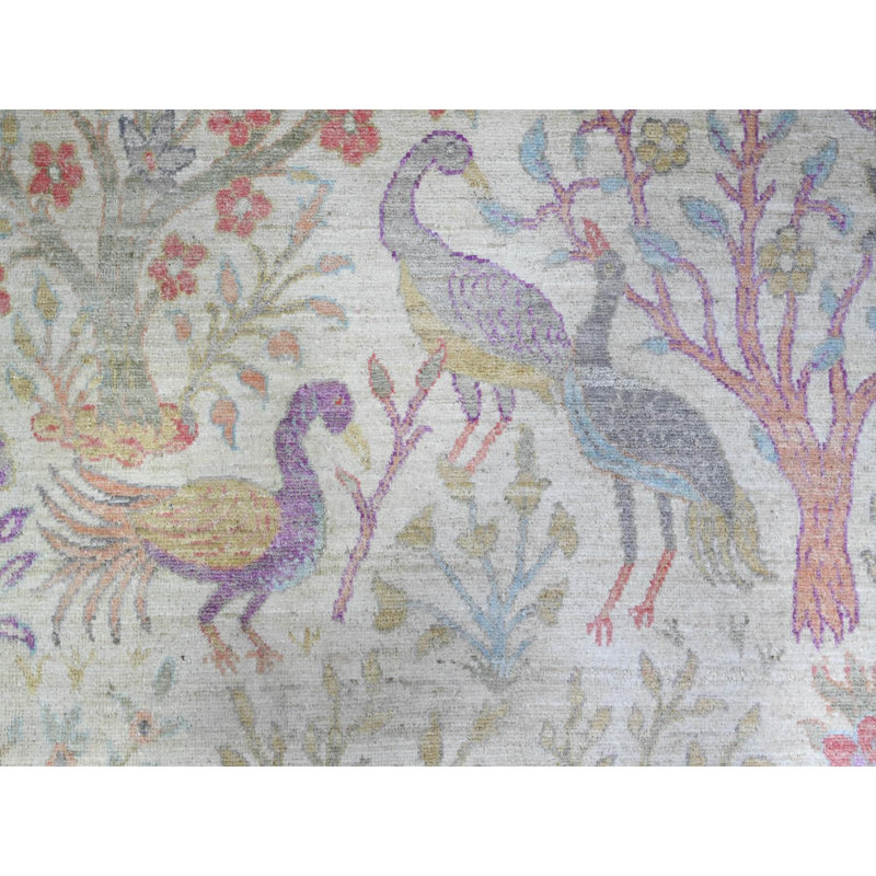 Tapis en laine noué à la main 10 pi x 13 pi 6 po Lexhaus Ivory Birds of Paradise 56B46BFABE6444D8BAD5B1A06E52C0ED