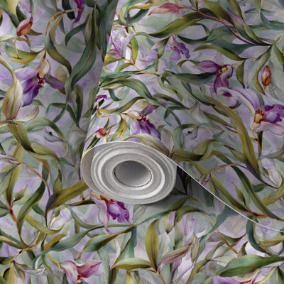 Papier peint auto-adhésif à motif de fleurs, lavande, aquarelle, branches fluides, auto-adhésif et amovible