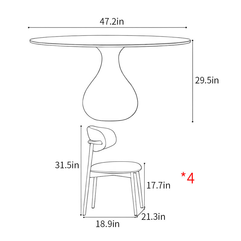 Minimalist modern home round dining table sets, 29.5"H x 47.2"L x 47.2"W