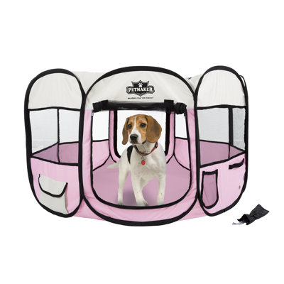 PETMAKER 33" x 15.5" Portable Water-Resistant Pet Playpen with Zippered Top (Pink)