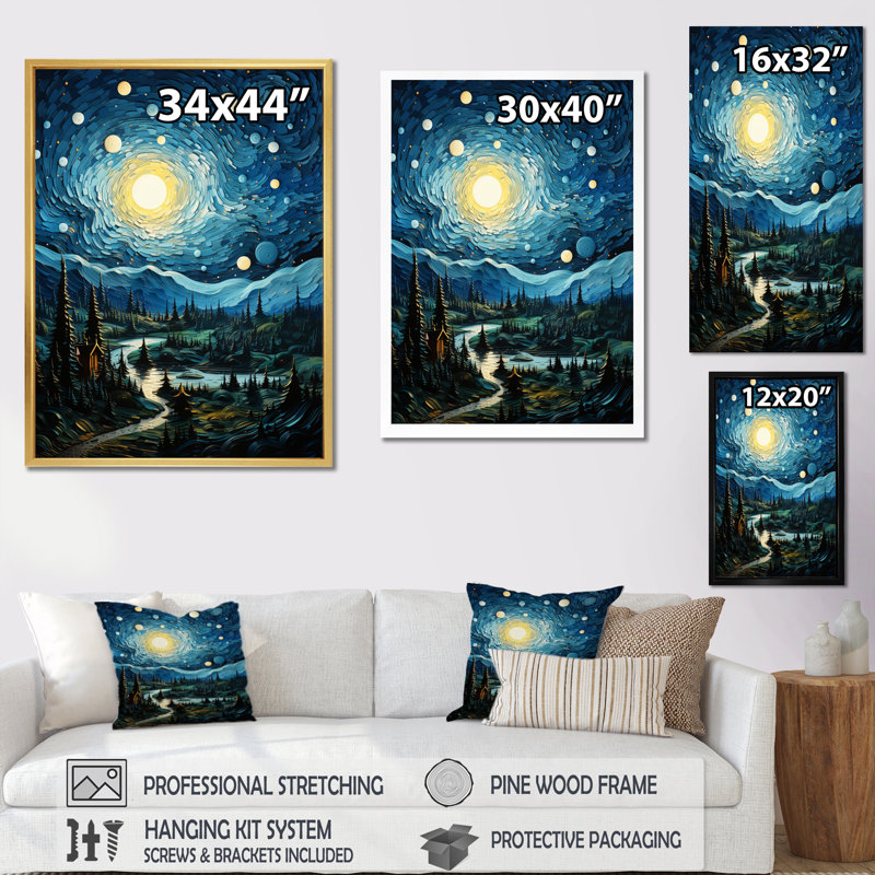 «Dochi Master chef the Starry Day» par Vincent V, reproduction sur toile, H 44 po x l 34 po x P 1,5 po, Cadre flottant doré