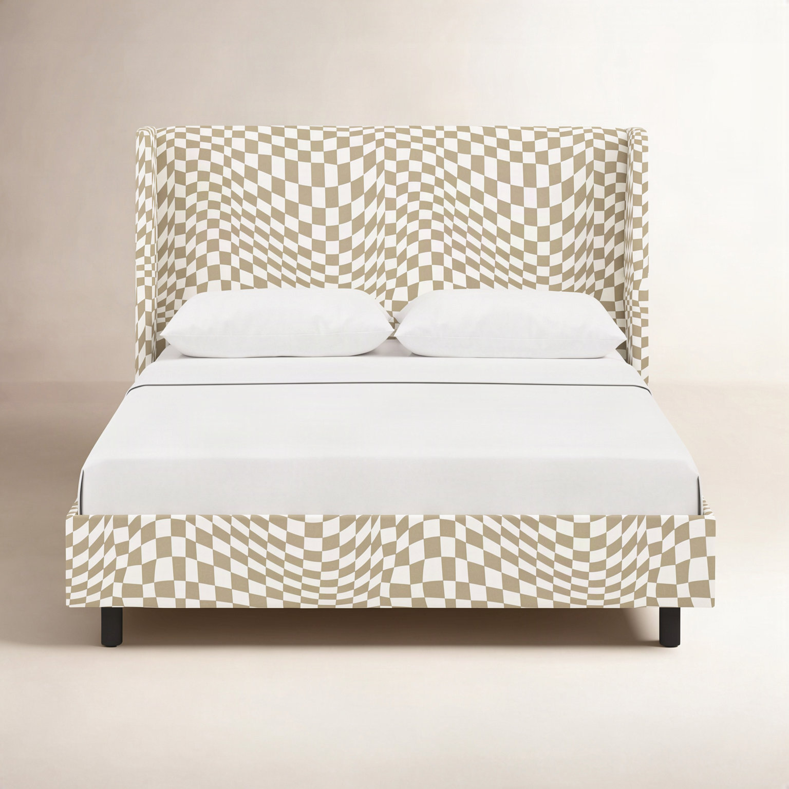 Lapa Wingback Bed, King, Groovy Tan Checkered