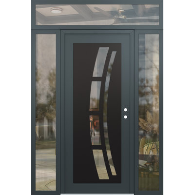 C12 C12 X 96 po Panneau en acier noir anthracite et verre transparent anthracite avec 2 portes d'entrée latérales pré-montées en verre et lattes