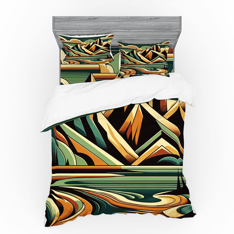 Ensemble de literie Ambesonne Lake et orange amande vert, Housse de couette grand + 3 pièces supplémentair