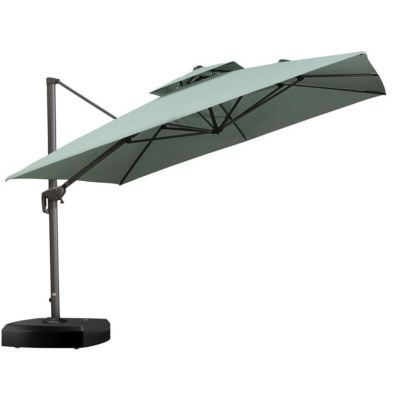 Parasol en porte-à-faux carré en tissu de 11 pi avec base à roulettes Yamari, vert menthe, Vert