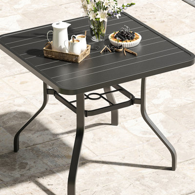Table de salle à manger carrée en métal pour terrasse 35 po x 35 po avec trou de parasol 1,57 po et élégante, idéale pour les fêtes extérieures
