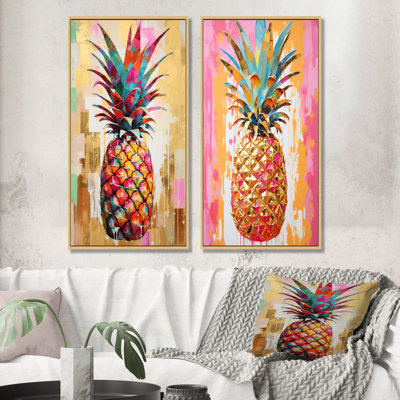 Golden Geometric Pineapple Fruit - Fruits Canvas Art Print Set Of 2