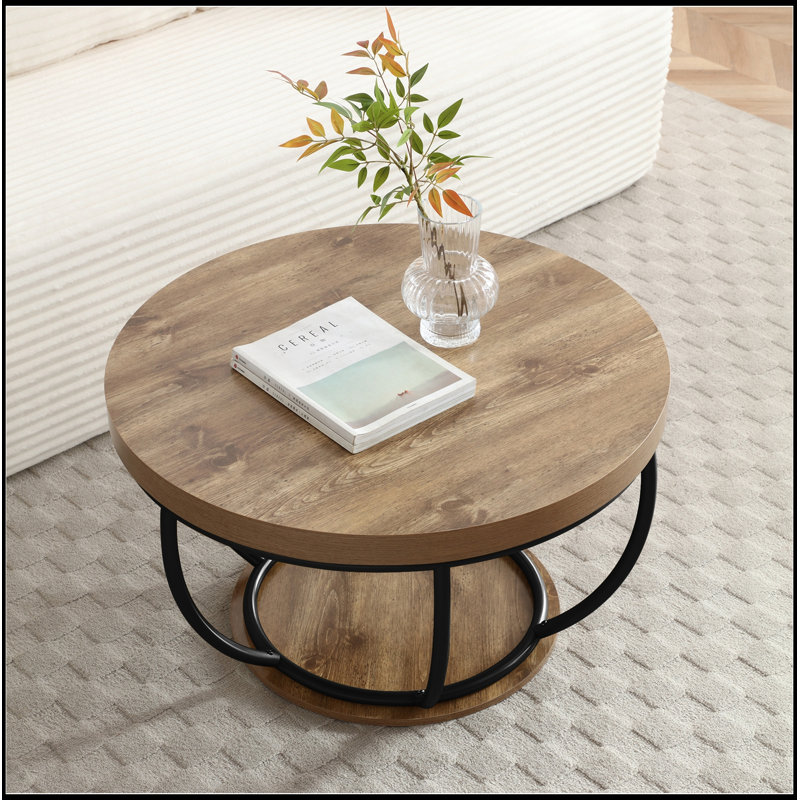 Table basse ronde avec tablettes de rangement à 2 niveaux, Black
