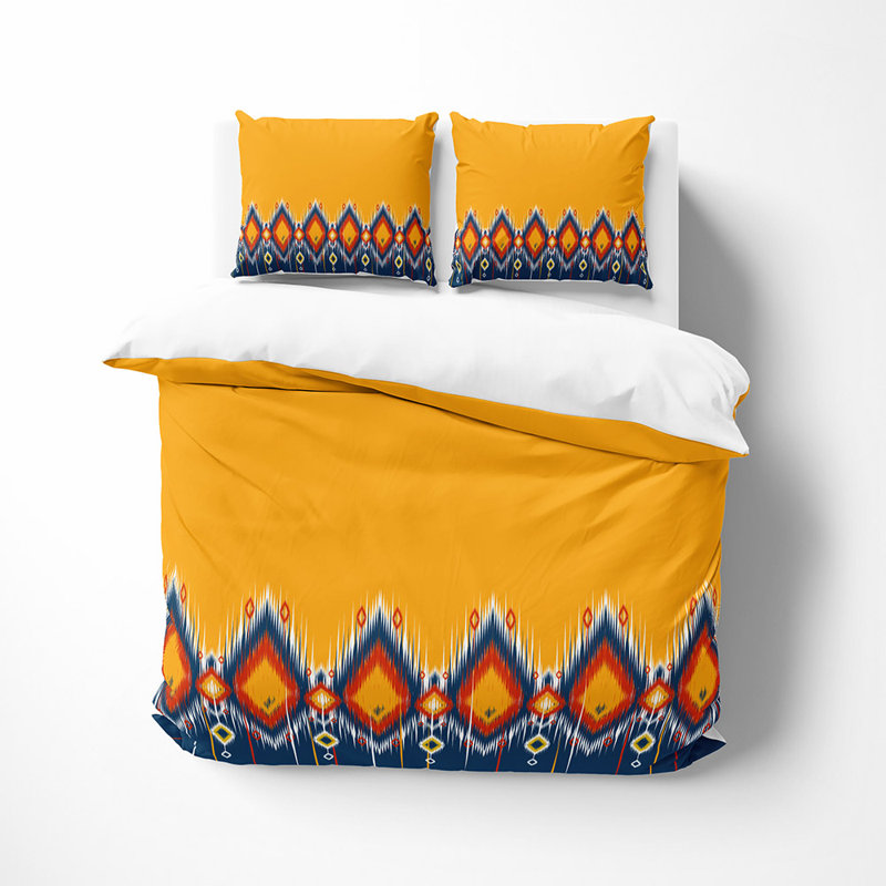 Ensemble de housse de couette en microfibre jaune et bleu 3 pièces, Housse de couette très grand + 2 taies décorativ
