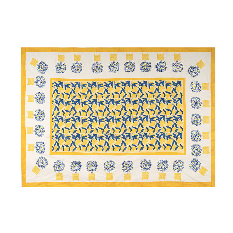 Lemon Tree Tablecloth - Blue/Yellow, 59" W x 86" L