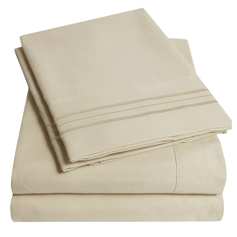 Microfiber Sheet Set, Queen Sheet Set with 2 Pillowcases, Beige