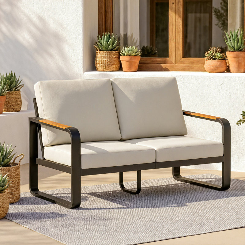 Haven 54.3'' Wide Outdoor Loveseat Sofa With Removable Cushions, Off-White