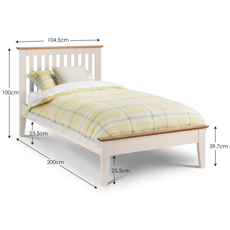 Fleming Solid Wood Bed, Single (3'), Ivory Lacquer/Oak