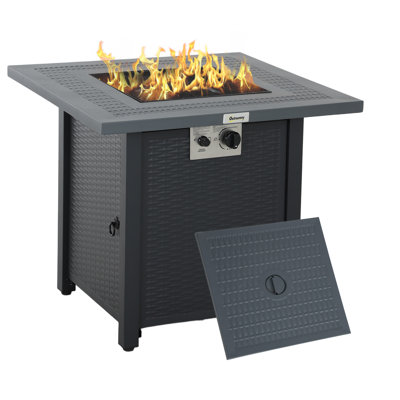 Outsunny Square Propane Gas Fire Pit Table 40000 BTU, 71x71x62cm Dark Grey
