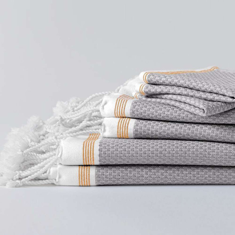 Mediterranean 100% Cotton Lightweight Fingertip Towel, Deep Pewter/Tangerine, Fingertip Towel