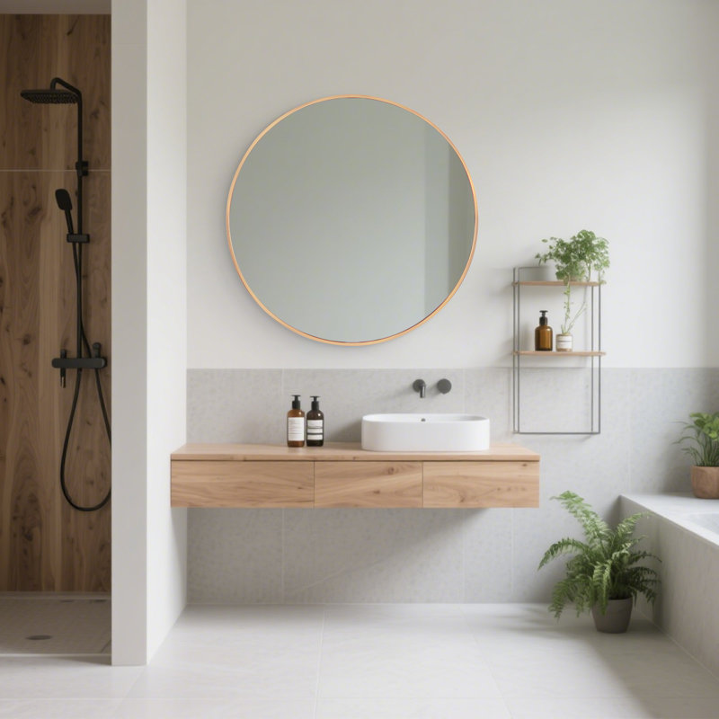 Miroir d'appoint mural moderne en aluminium, H 36 po x l 36 po, Laiton, 1