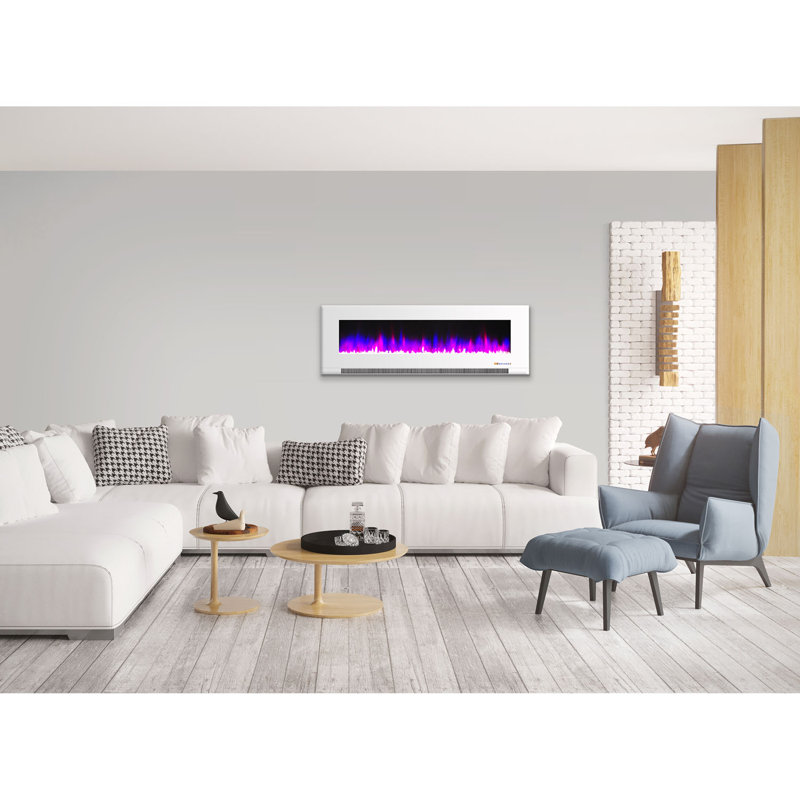 Cambridge Wall Mount Electric Fireplace Heater with Remote Control for Indoor Use in Living Room, Bedroom, Home Office, White