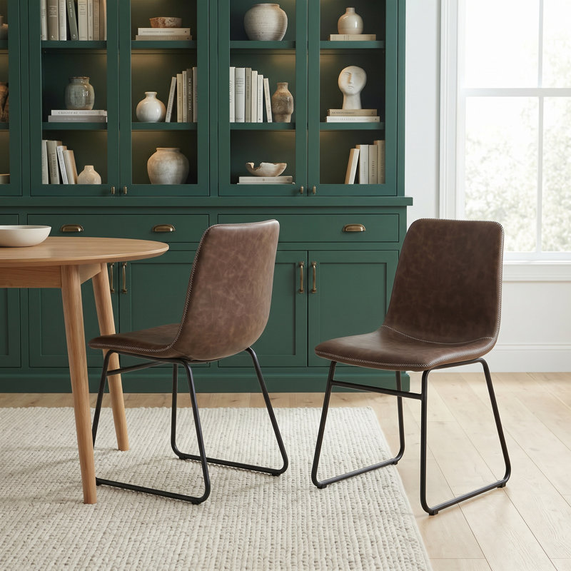 Modern Upholstered Side Chair With Faux Leather Seat And Black Metal Base Set Of 4, Brown