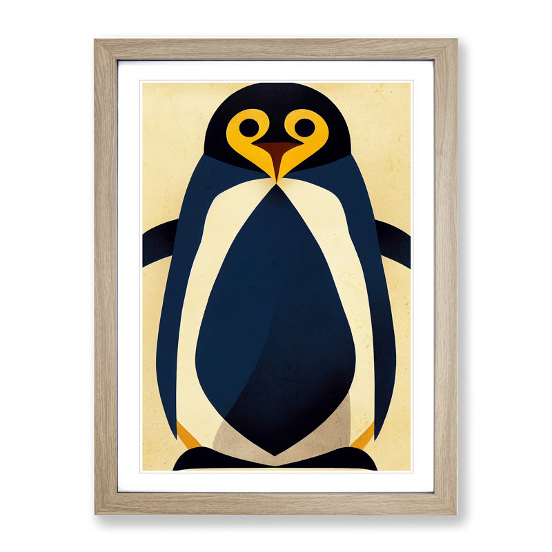 Penguin Abstract Art No.3 - Wall Art, 36cm H x 27cm W, Oak Framed Paper, White