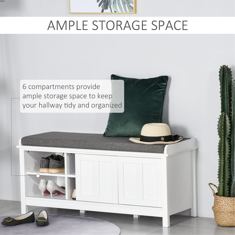 Entryway Shoe Bench, Storage Ottoman Bench With Adjustable Shelf, White