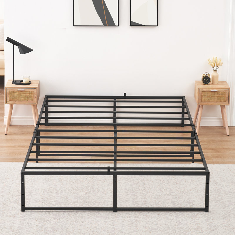 Sturdy 3-in-1 Steel Support Metal Bed Frame – Queen Size, 14 Inch High Platform, Heavy Duty Foundation, Large Underbed Storage, Noise-Free, No Box Spring Needed, Easy Assembly, Black 