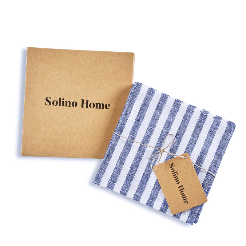 Amalfi Stripe-100% Pure Linen Cocktail Napkins (Set of 12), Navy and White