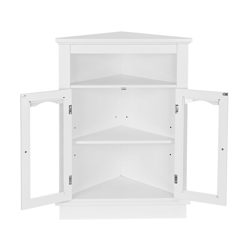 Floor Corner Accent Cabinet With Two Doors And Shelves, Free-standing Corner Storage Cabinets
