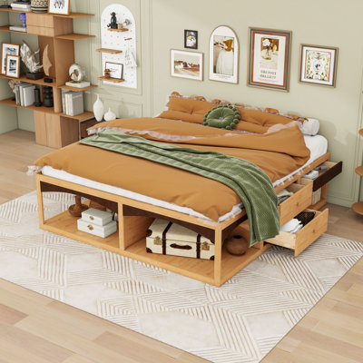 6 Drawers King Platform Bed with Sturdy Wood Slat Support, Pet-Friendly Open Design