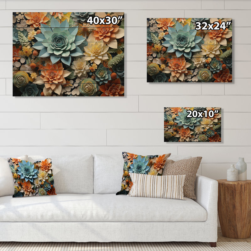 «Green Succulents Flowers Serene Succulents III», reproduction sur bois, H 24 po x l 32 po x P 0,78 po