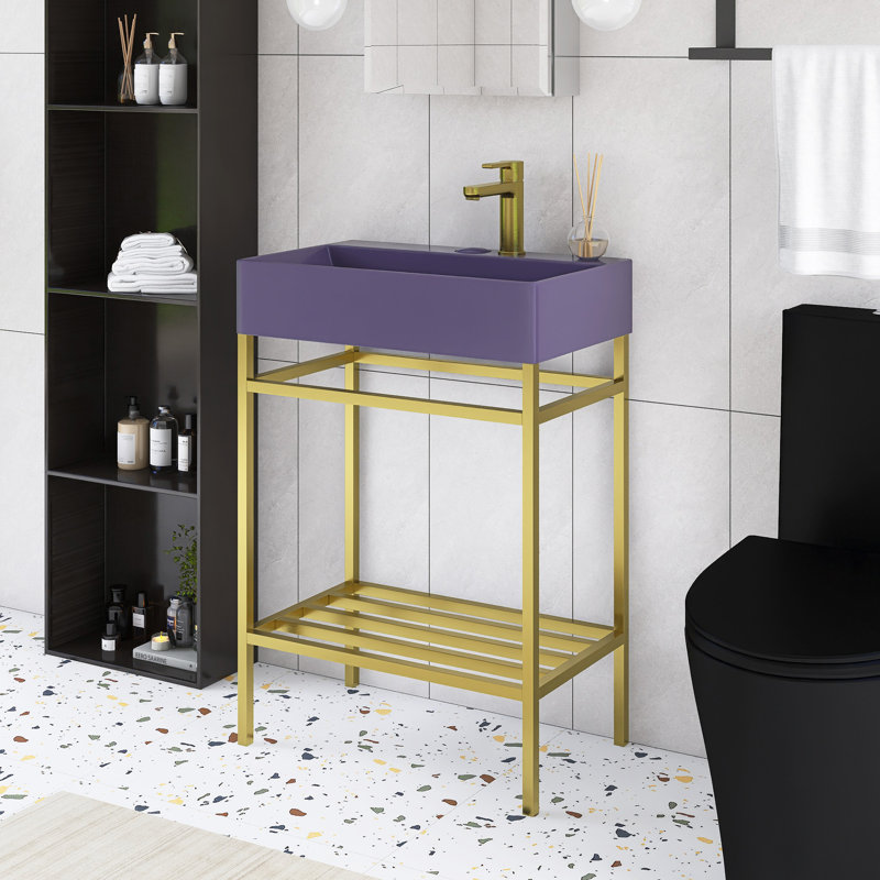 Meuble-lavabo 24 po avec lavabo en céramique, Mauve, Doré