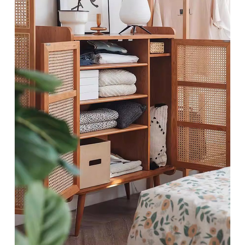 Armoire à chaussures moderne et minimaliste en rotin de bois massif