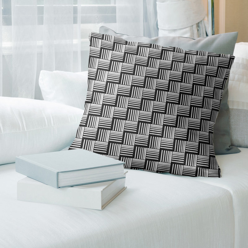 Rayures tressées contrastantes Coussin décoratif, Duvet synthétique, 18 po x 18 po, Blanc foncé