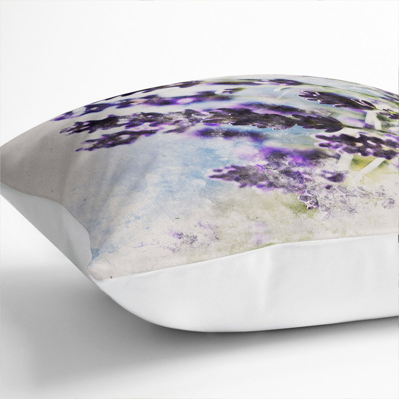 Lavender Vol.2 Watercolour Square Throw Cushion, White, 55cm H x 55cm W x 20cm D