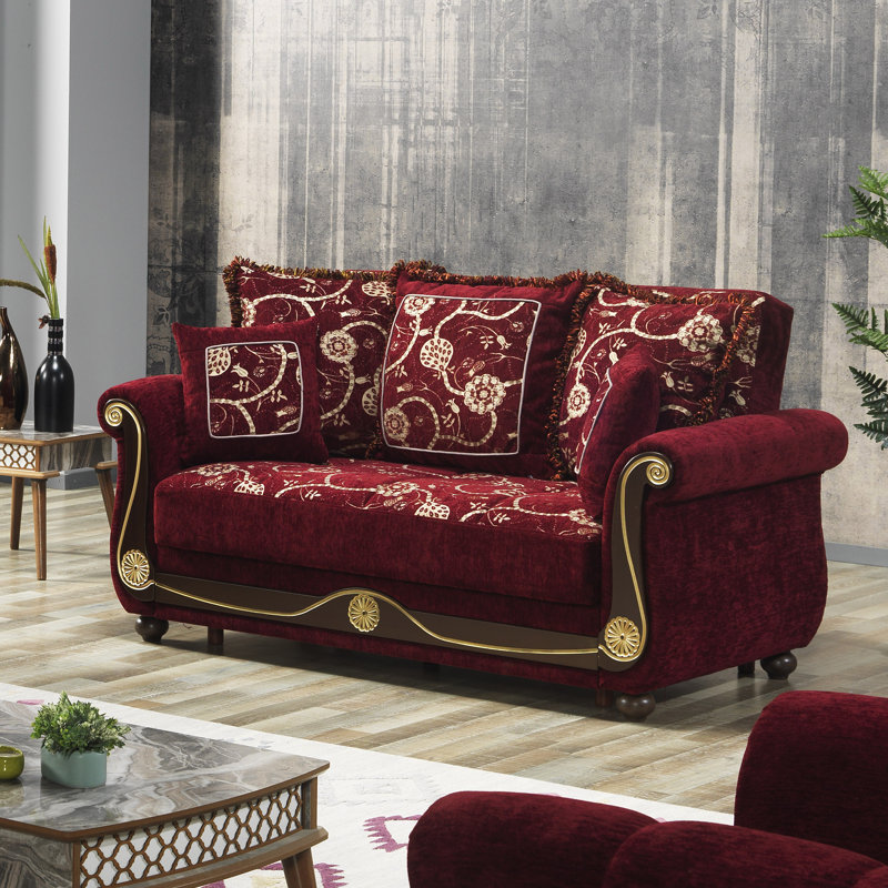 Morrine Americano 70 in. Fabric Upholstered 2-Seater 3-in-1 Sleeper Loveseat Sofa Bed with Storage, Red Chenille