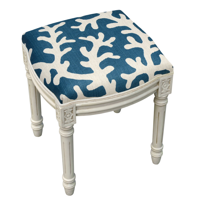 Tabouret de coiffeuse en bois massif Colleton, Bleu marine