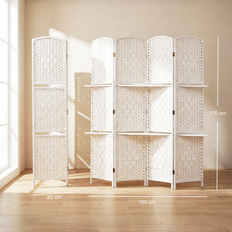 160cm W x 170cm H 4 - Panel Solid Wood Folding Room Divider, White