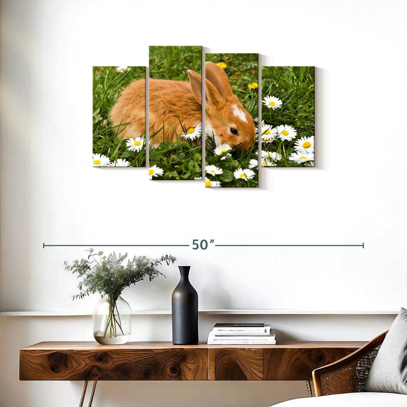 Brampt marguerites et lapin, H 22 po x l 36 po