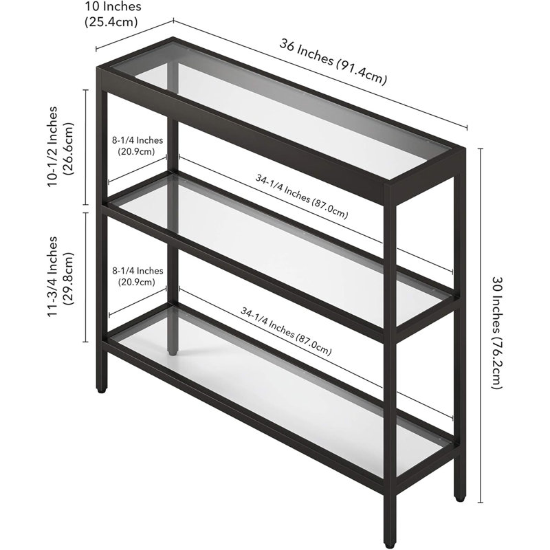 Modern Rectangular Console Table With Blackened Bronze Steel Frame And Tempered Glass Top For Entryway, Living Room, Or Hallway