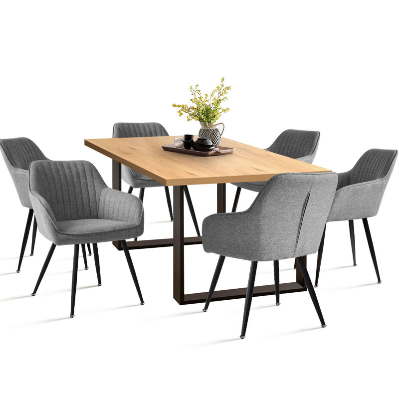 Bhagirath 31.5'' W 6-Person Rectangular Dining Set, Oak, Gray