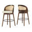Tabouret de bar d'intérieur en bois Como, finition noyer avec revêtement beige, ensemble de 2