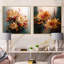 Ensemble de 2 fleurs dorées et rouges - collage carré floral-694521134-694521136