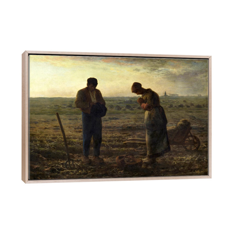 The Angelus by Jean-Francois Millet - 1 Piece Wall Art on Canvas, 66.04 cm H x 101.6 cm W x 4.445 cm D, Oak Floater Framed