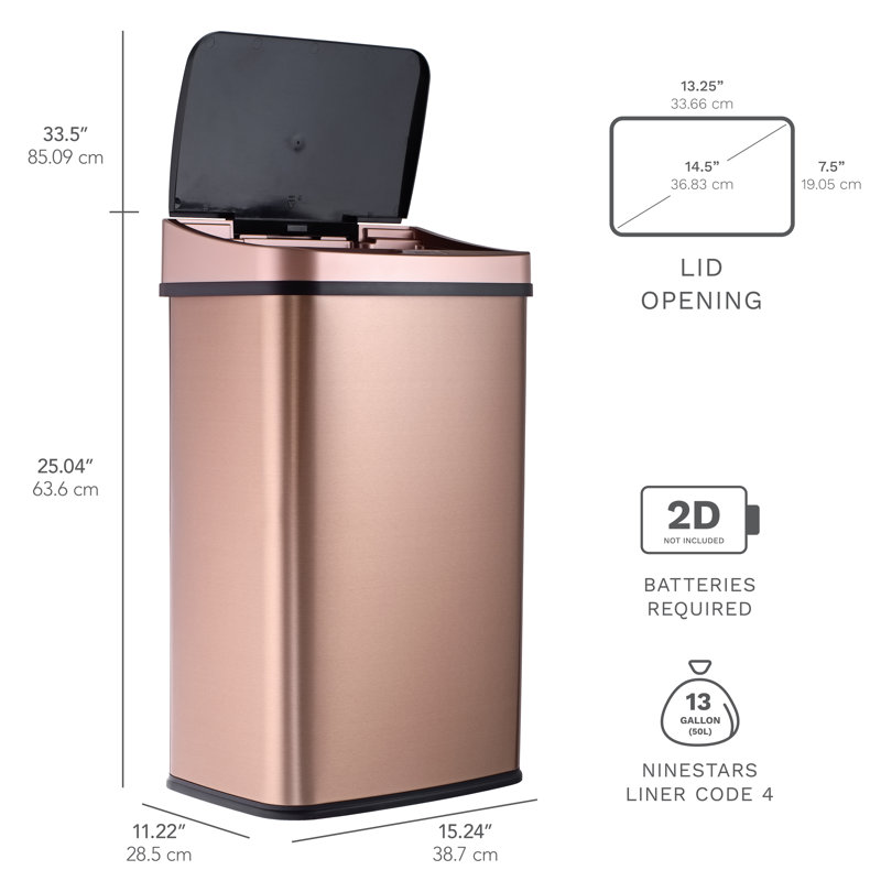 Nine Stars 13.2 Gallon Stainless Steel Motion Sensor Trash Can, Copper