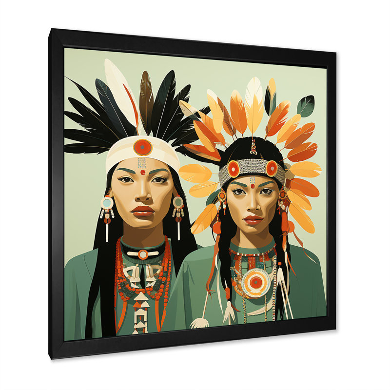 Native American Feathered Legends sur toile, H 16 po x l 16 po x P 1 po, Cadre simple noir