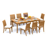 8 Seats 9 Pcs Grade-A Teak Wood Dining Set: 83" Rectangle Table And 8 Lagos Armless Chairs #11LG1800