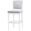 Tabouret de bar blanc avec hauteur de 31 pouces, siège et dossier rembourrés gris, design texturé et orné pour la cuisine de bar à pieds tournés