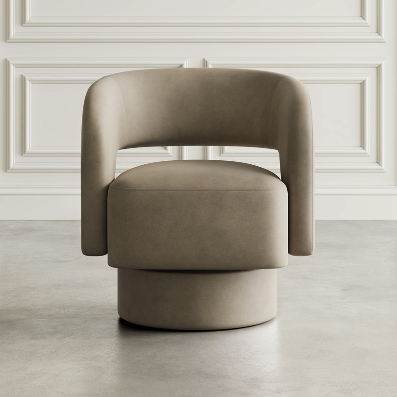 Jurate Mid-Century Modern Upholstered Split-Back Curved Sculpture Swivel Accent Chair, Sand Polyester